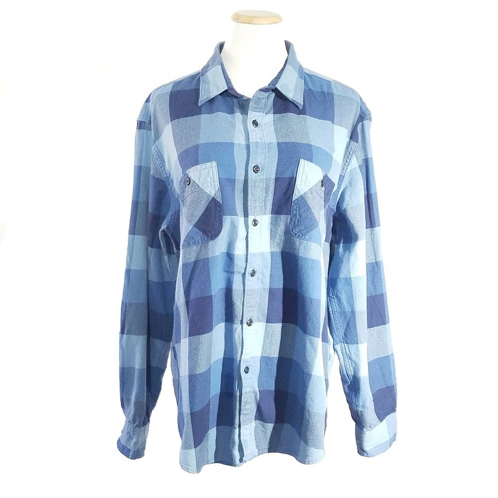 Mens J. Crew Long Sleeve Plaid Navy Sky Blue Dress Shirt XL